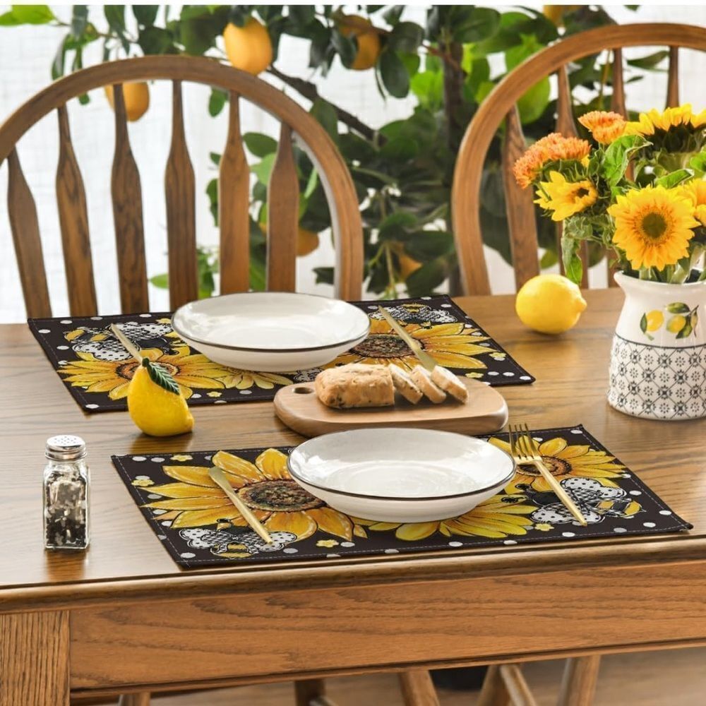 Sunflower & Bee Dining Placemats - Black and Yellow
